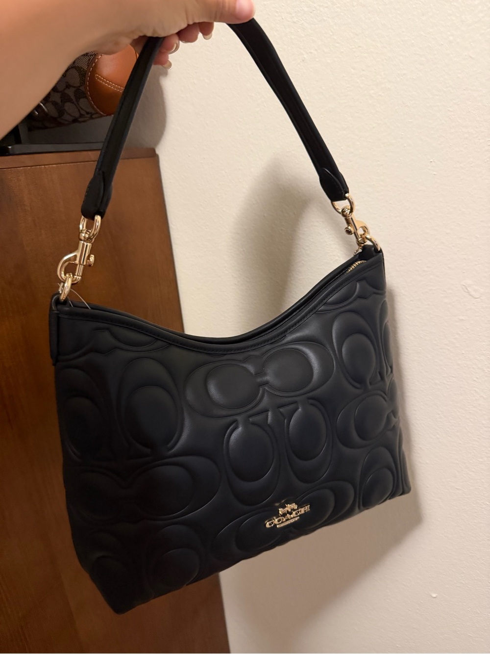 Coach Black Quilted Embossed signature leather Laurel with Gold Hardware